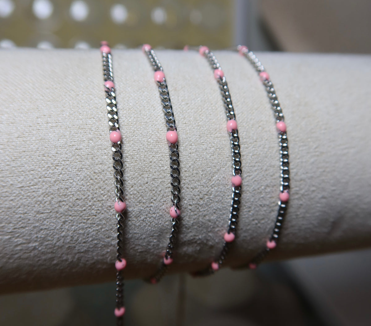 Pink Enamel Silver 304 Stainless Steel Curb Chain