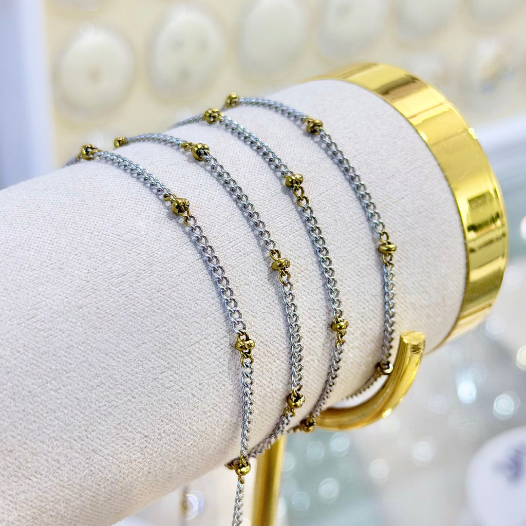 Two Tone (Silver & Gold) 18k PVD Stainless Steel Satellite Cuban Chain