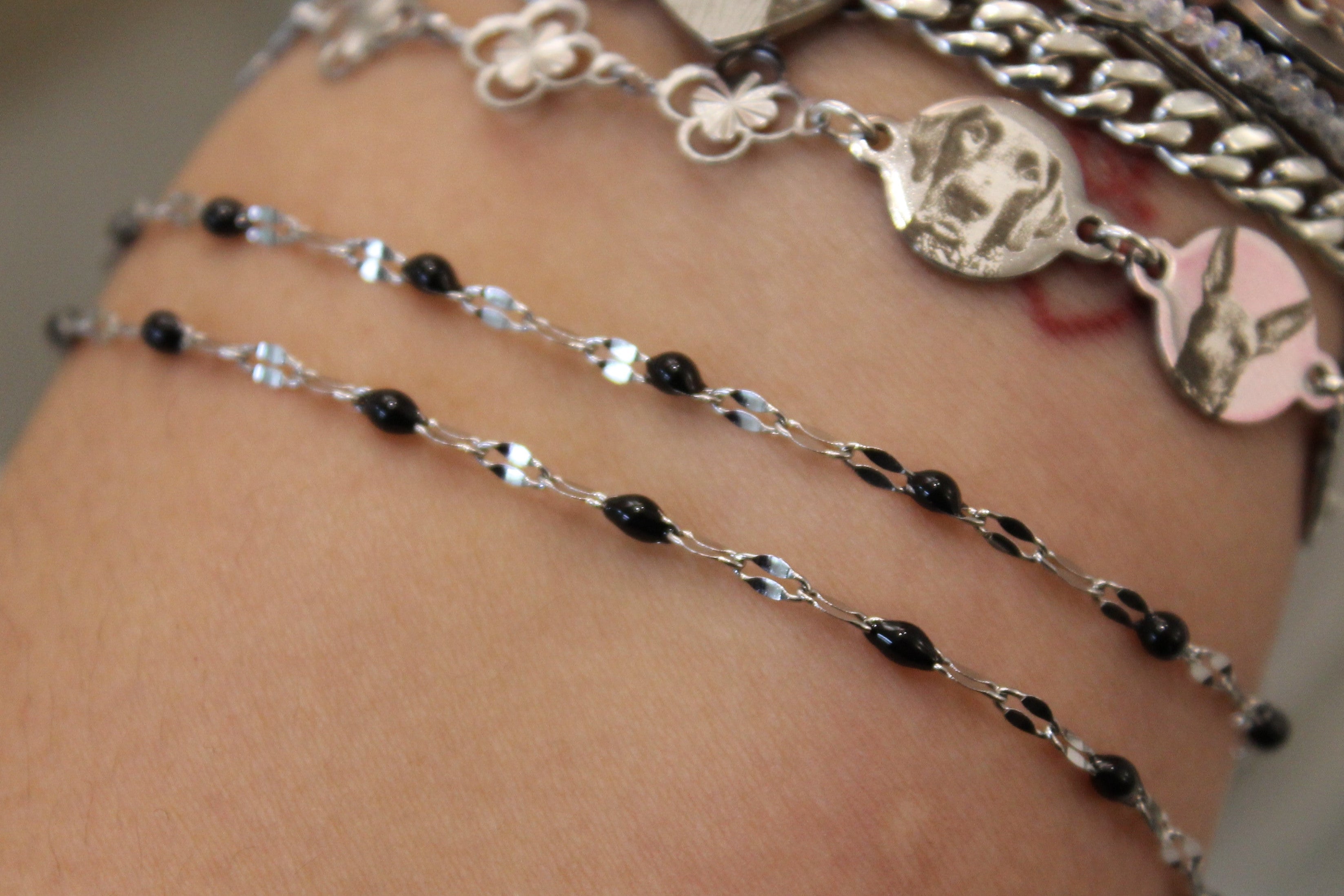 Black Enamel Silver Stainless Steel Chain
