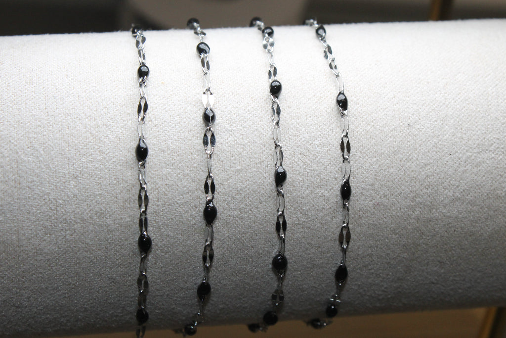 Black Enamel Silver Stainless Steel Chain
