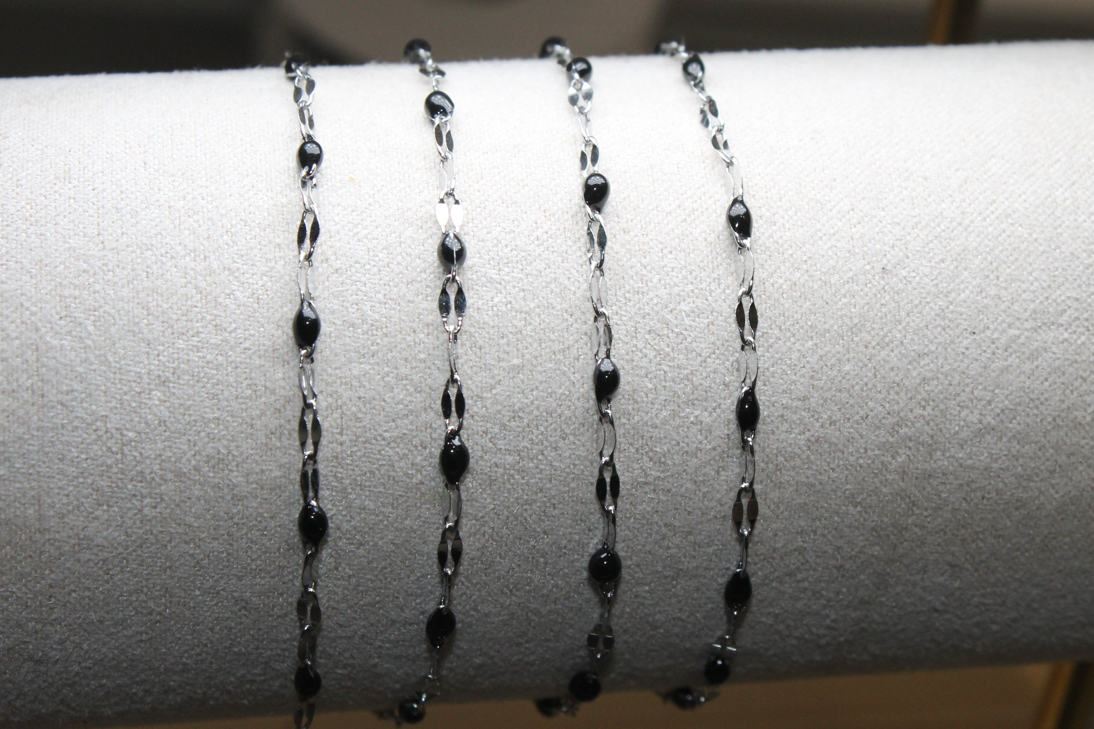 Black Enamel Silver Stainless Steel Chain