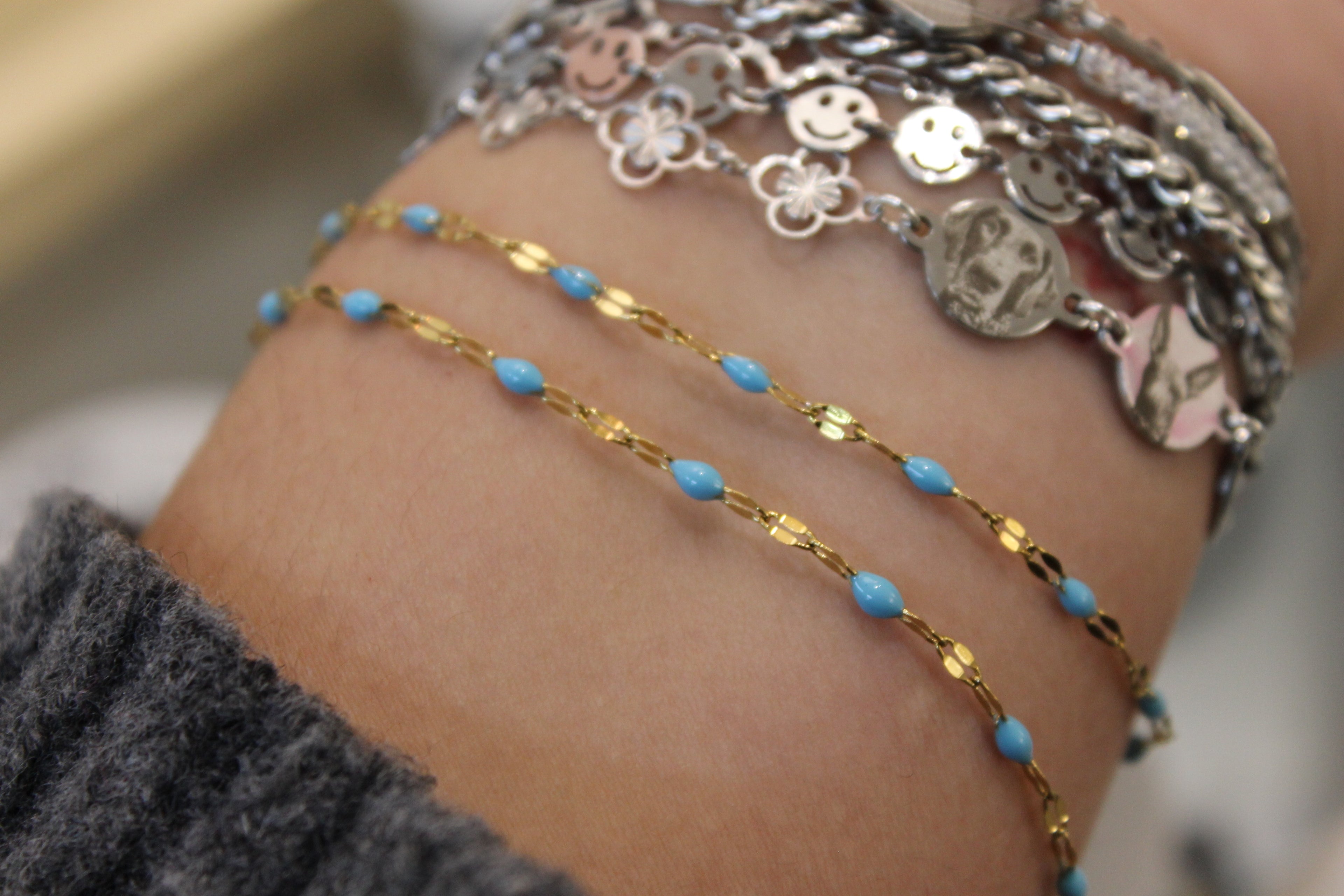 Blue Enamel PVD Stainless Steel Chain in Gold