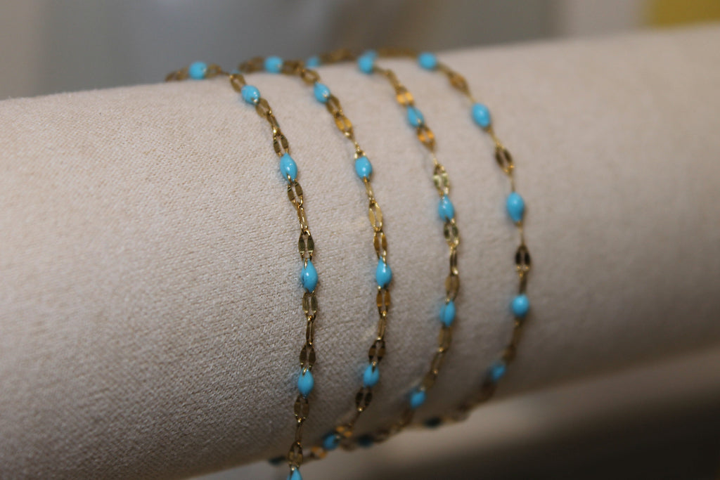 Blue Enamel PVD Stainless Steel Chain in Gold