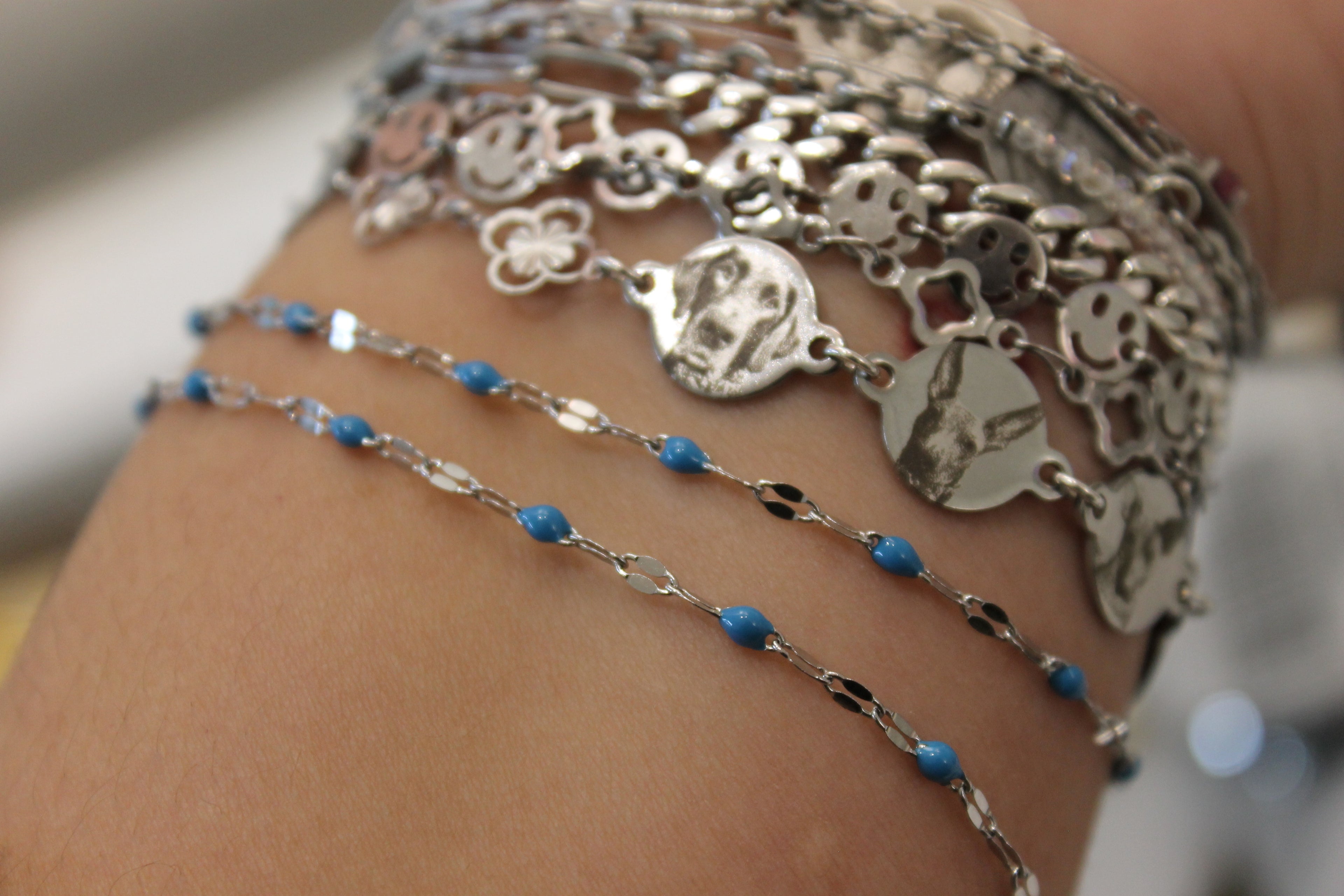 Blue Enamel PVD Stainless Steel Chain in Silver