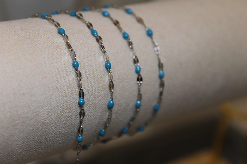 Blue Enamel PVD Stainless Steel Chain in Silver