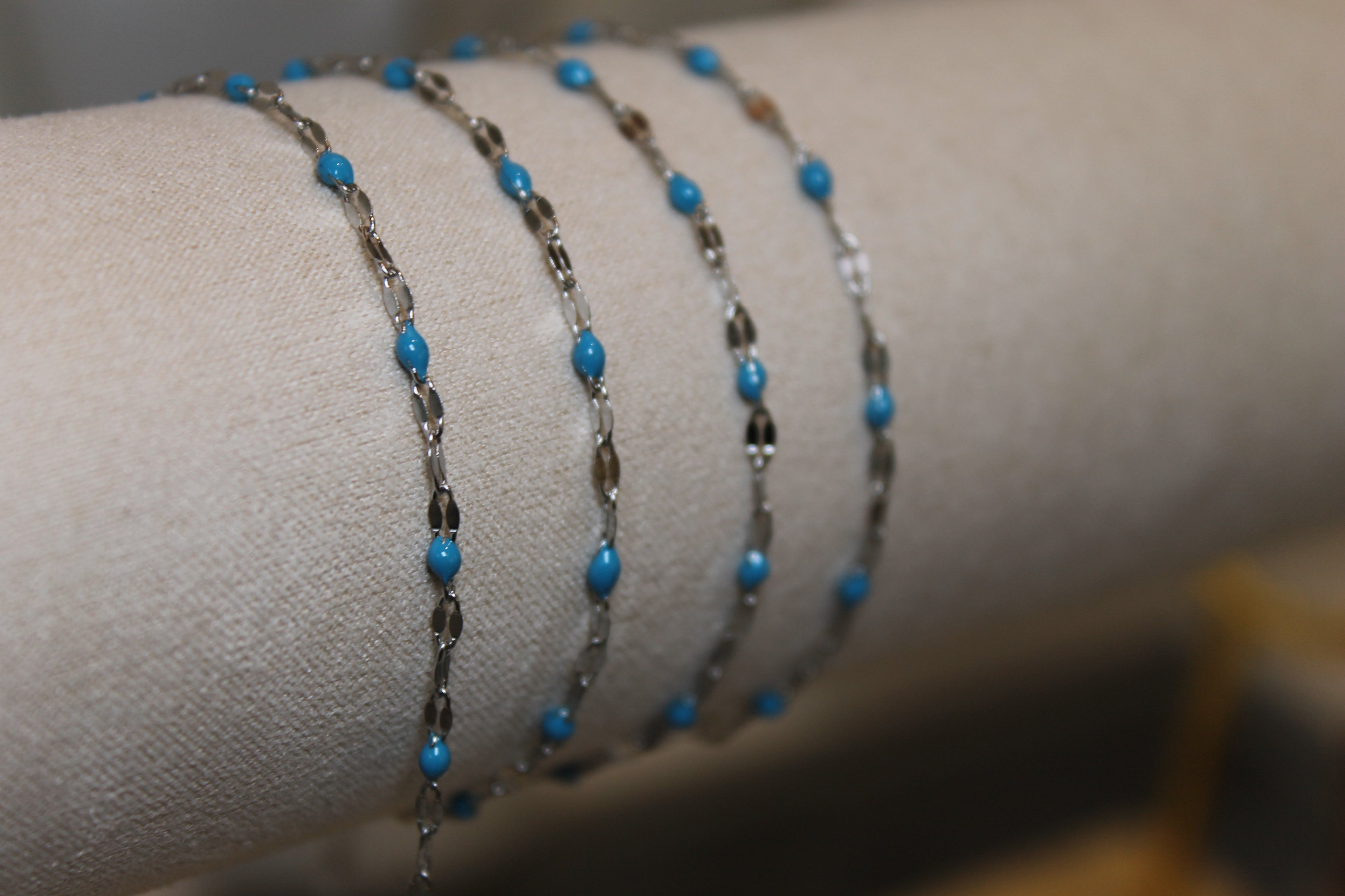 Blue Enamel PVD Stainless Steel Chain in Silver