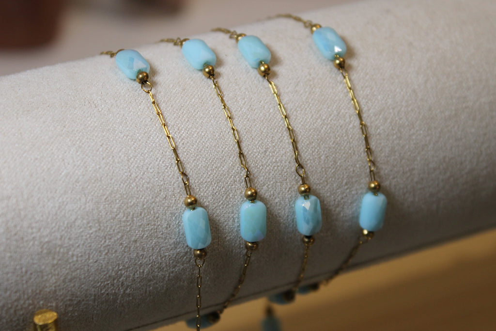 Blue Gem PVD Stainless Steel Chain in Gold