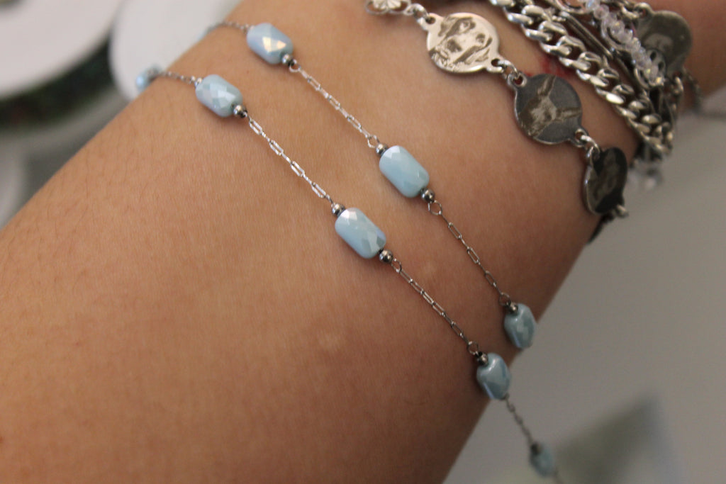 Blue Gem Stainless Steel Luxe Chain in "Silver"
