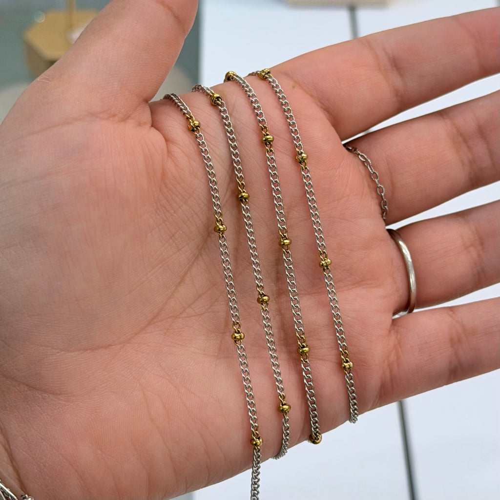 Two Tone (Silver & Gold) 18k PVD Stainless Steel Satellite Cuban Chain