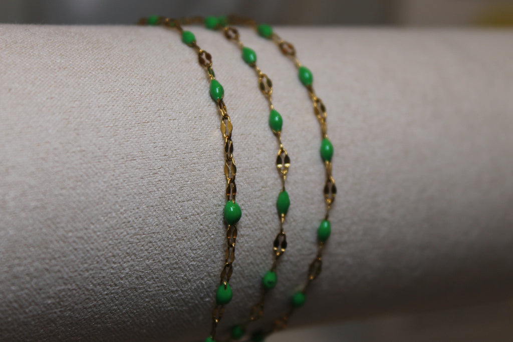 Green Enamel PVD Stainless Steel Chain in Gold