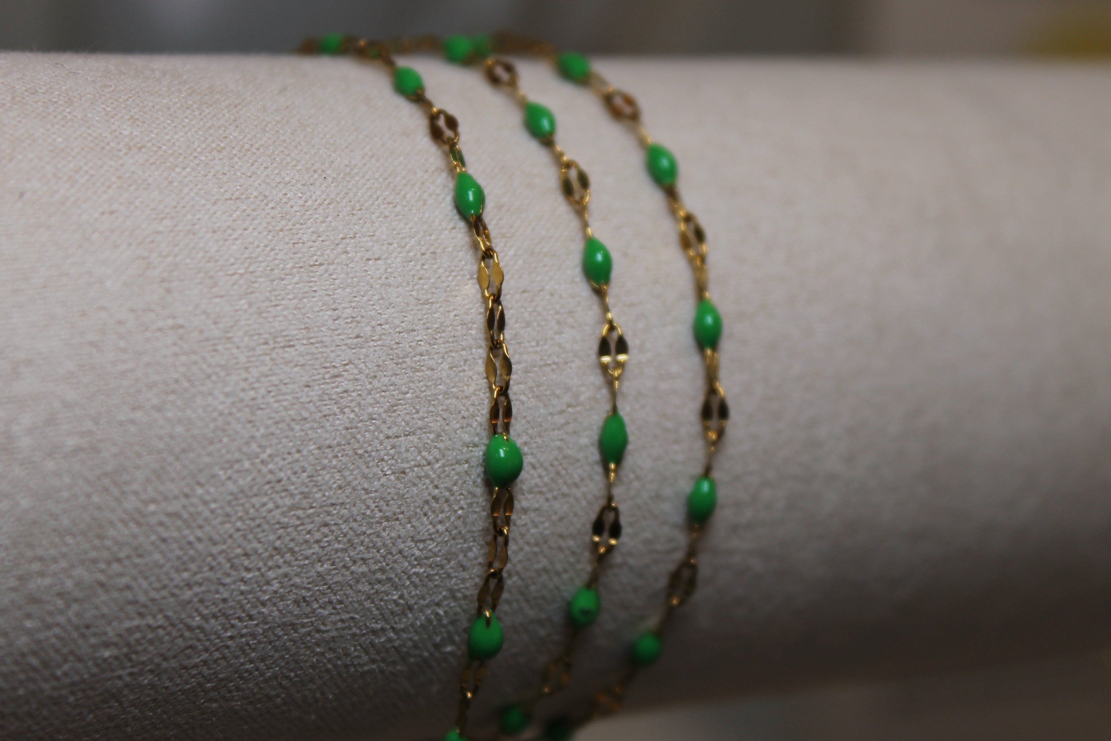 Green Enamel PVD Stainless Steel Chain in Gold