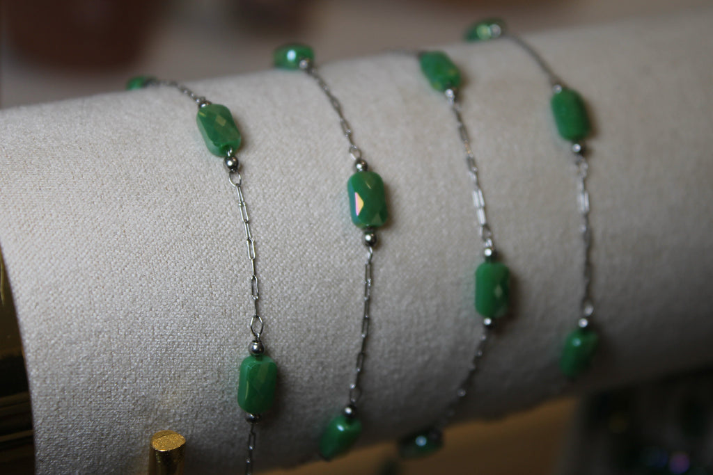 Green Gem PVD Stainless Steel Luxe Chain in Silver
