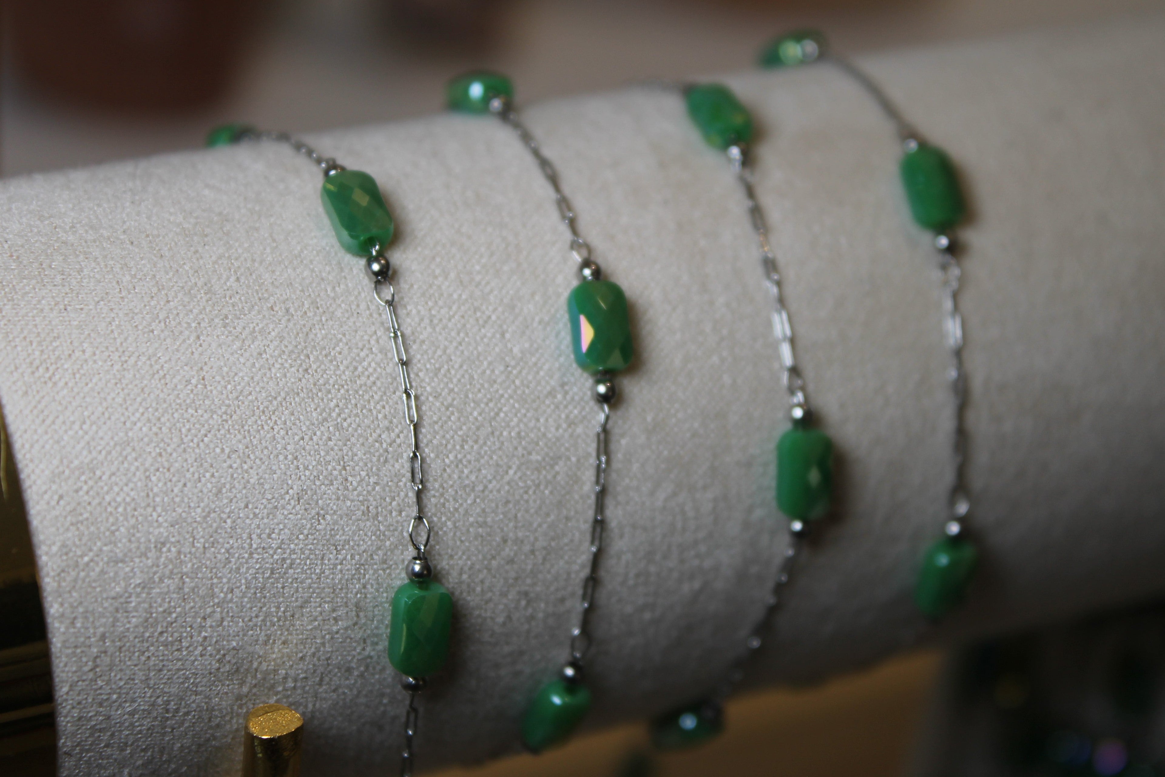 Green Gem PVD Stainless Steel Luxe Chain in Silver