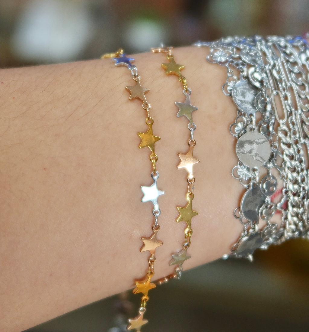 18K PVD Tri Color Star Chain