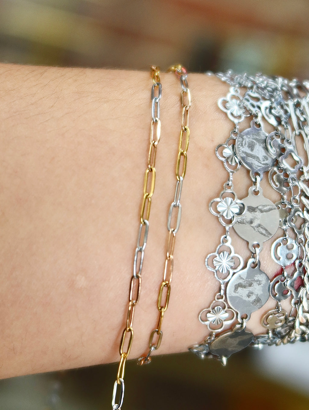 18K PVD Tri Color Paperclip Chain