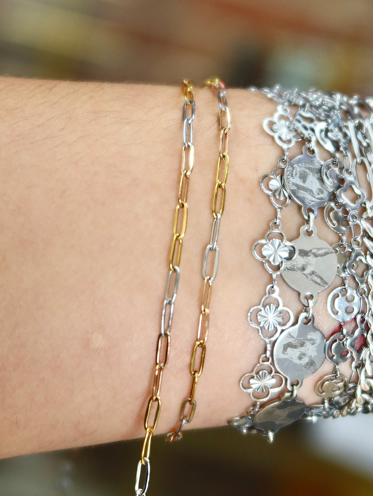 18K PVD Tri Color Paperclip Chain