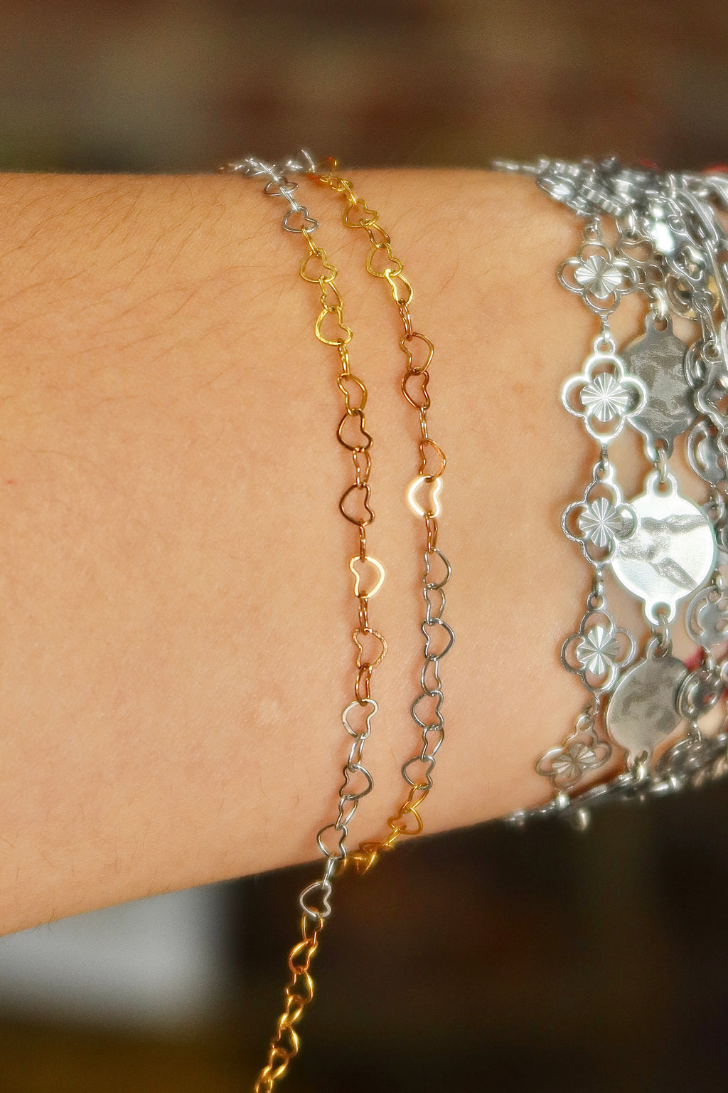 18K PVD Tri Color Open Heart Chain
