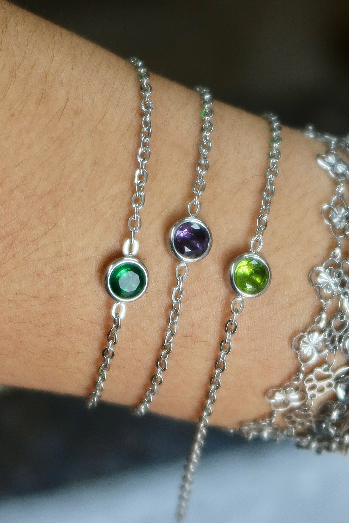 XL Multi Color CZ Cable Chain (304 Silver)