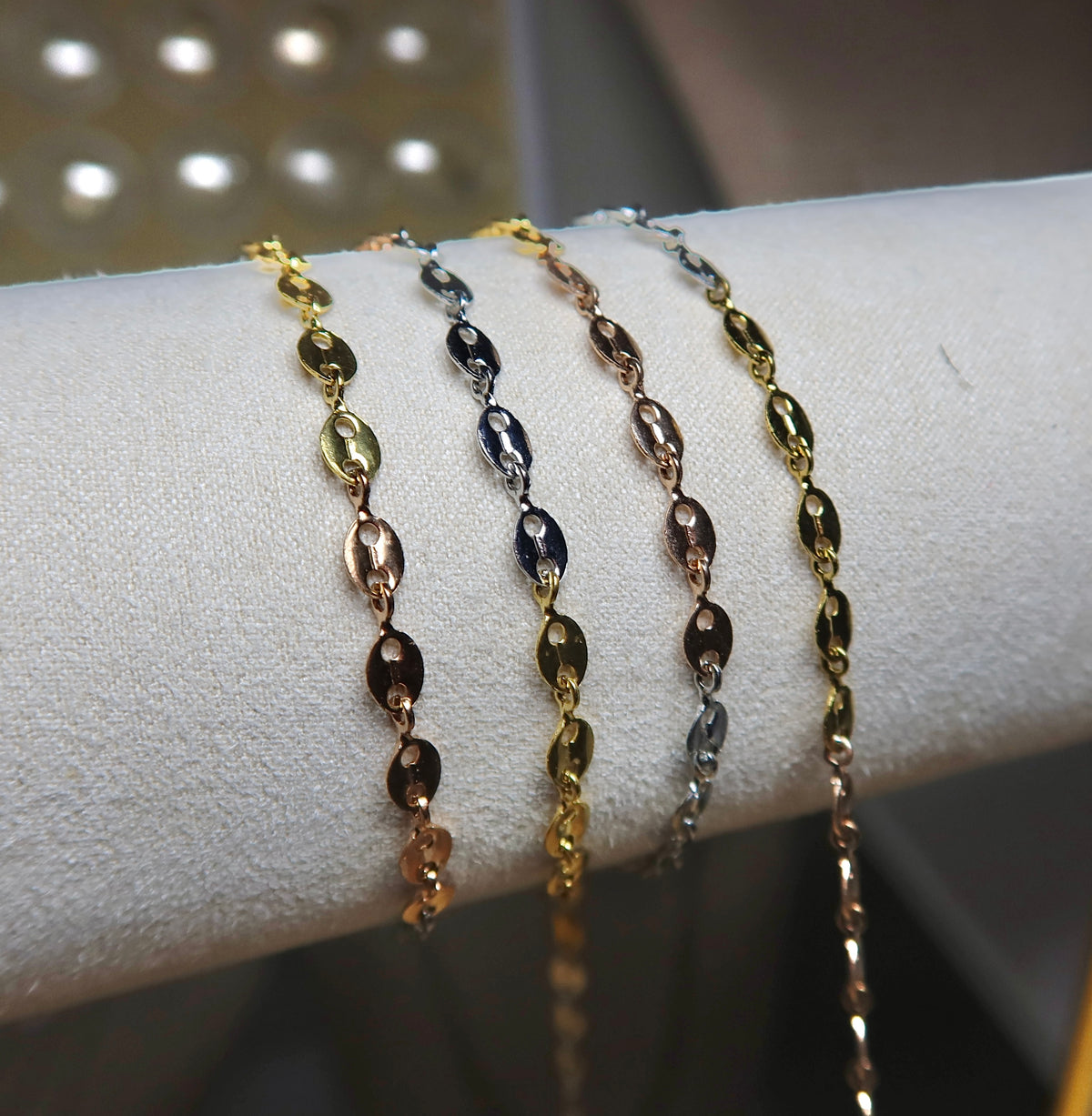 18K PVD Tri Color Coffee Bean Chain