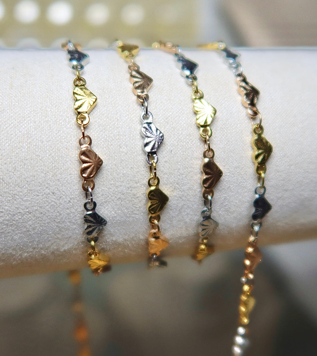 18K PVD Tri Color Textured Heart Chain