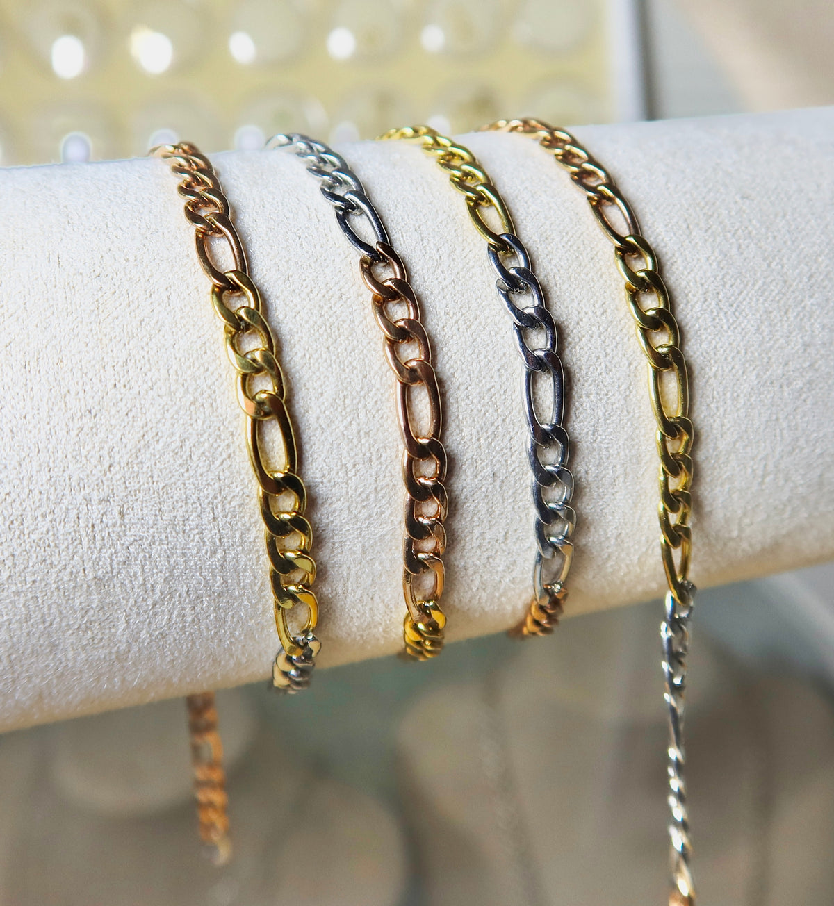 18K PVD Tri Color Figaro Chain