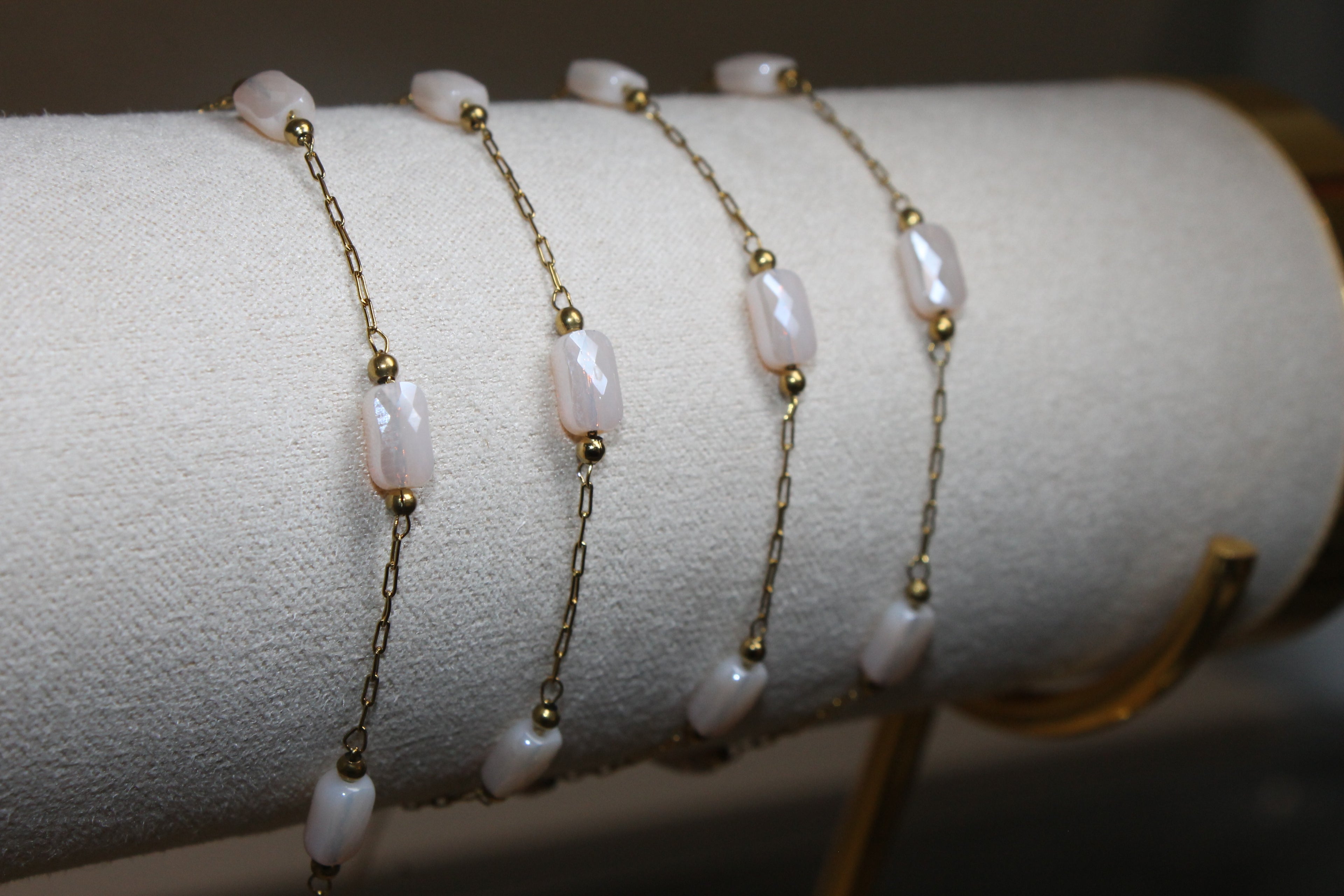 Light Pink Gem PVD Stainless Steel Chain in Gold