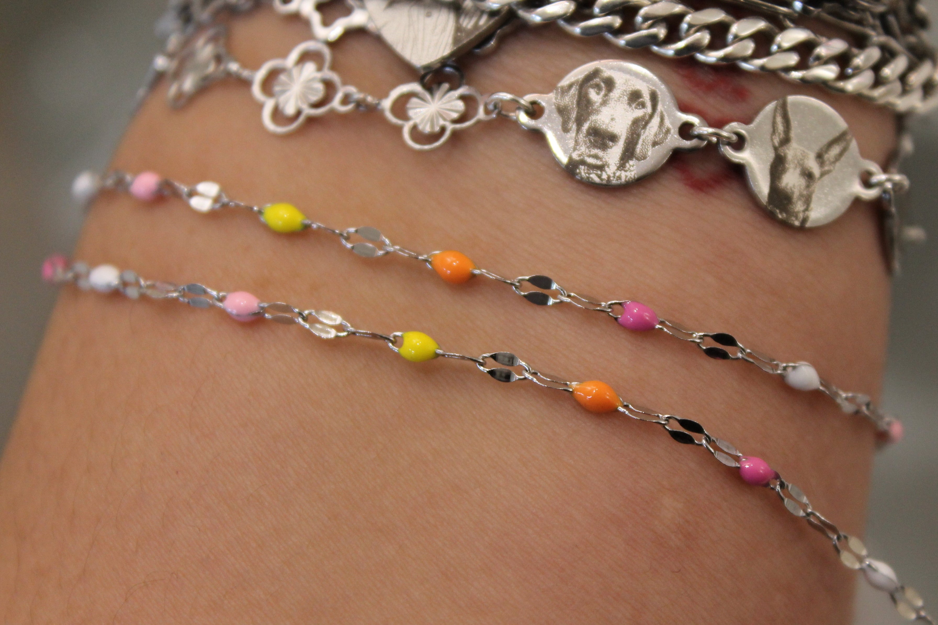 Multicolor Enamel Silver PVD Stainless Steel Chain