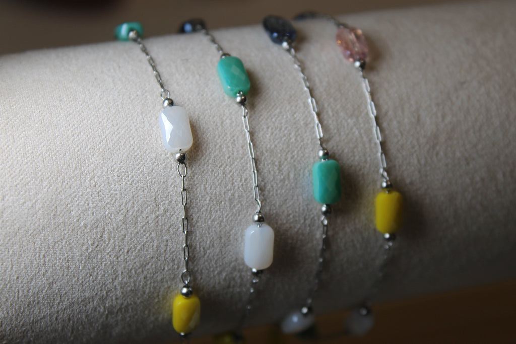 Multicolor Gem PVD Stainless Steel Chain in Silver