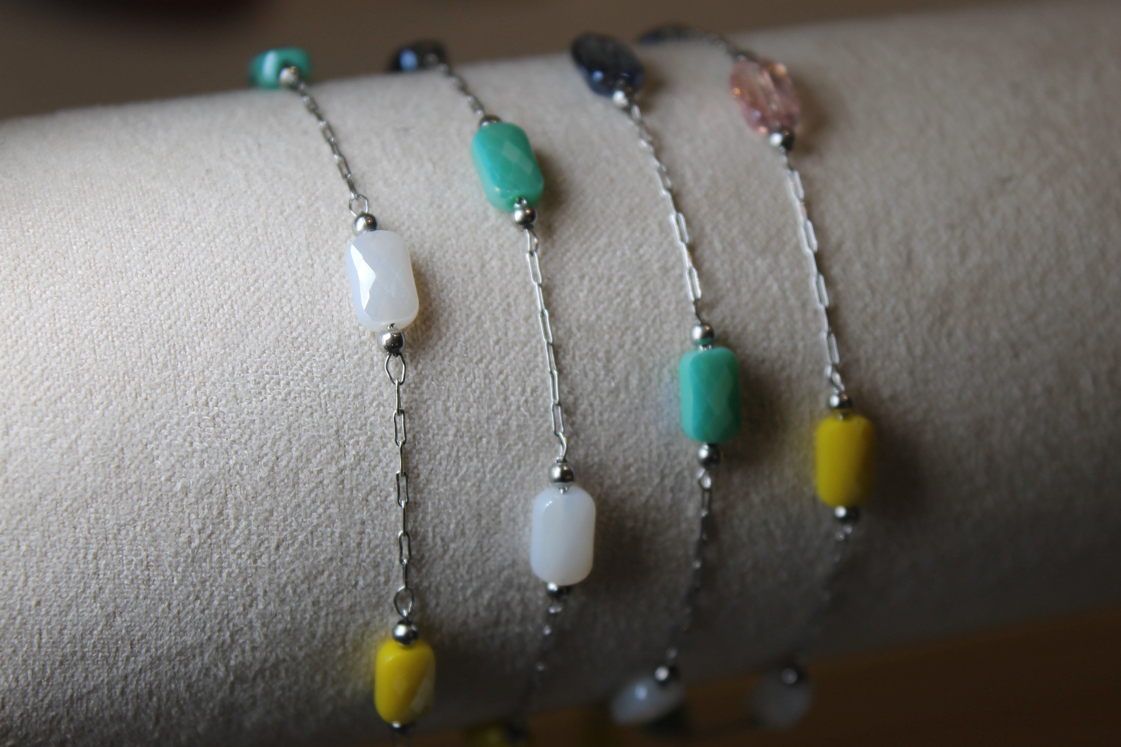 Multicolor Gem PVD Stainless Steel Chain in Silver