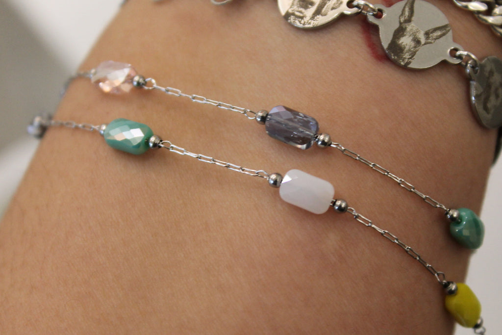 Multicolor Gem PVD Stainless Steel Chain in Silver
