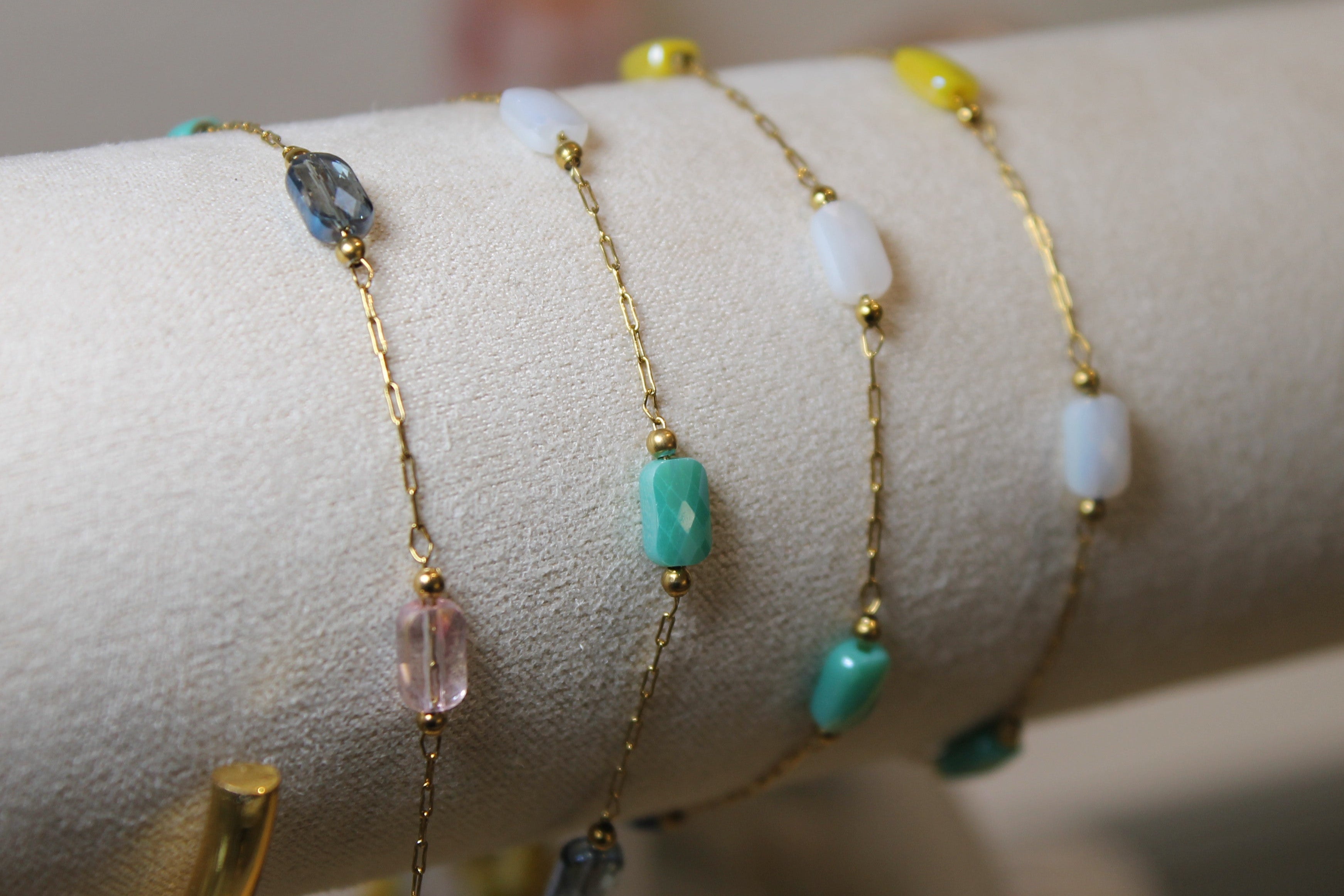 Multicolor Gem PVD Stainless Steel Chain in Gold