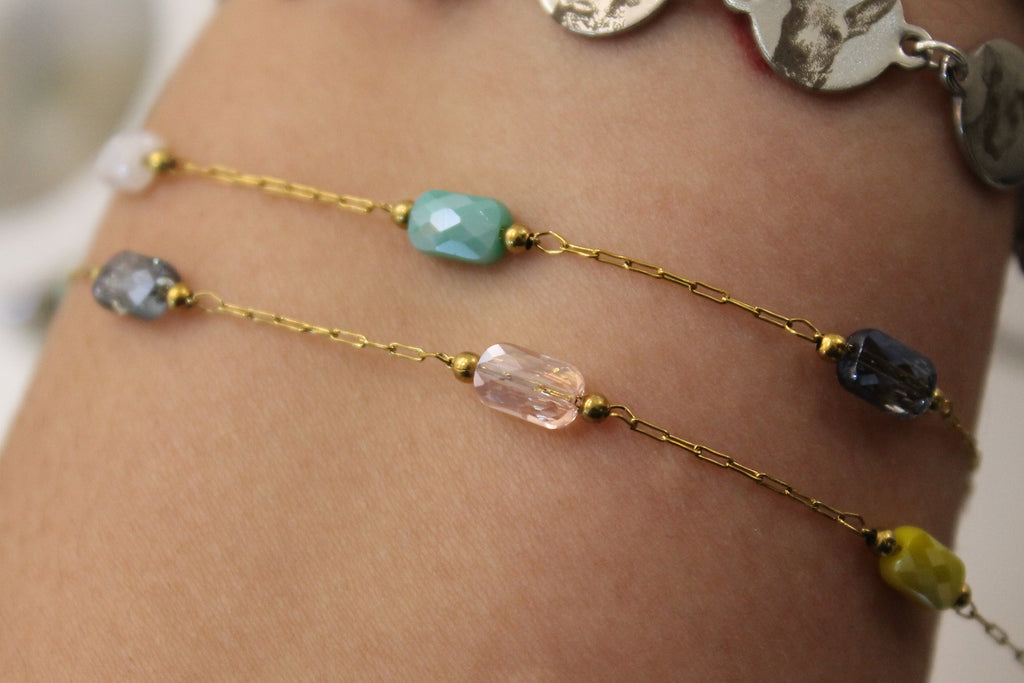 Multicolor Gem PVD Stainless Steel Chain in Gold