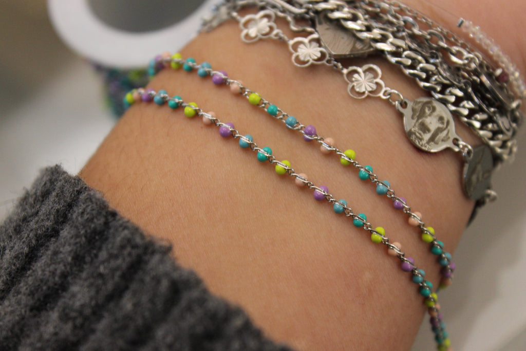 Multicolor Pastel Enamel PVD Stainless Steel Chain in Silver