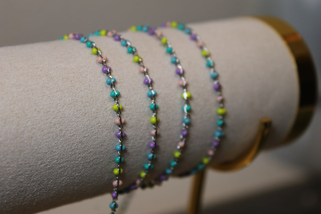 Multicolor Pastel Enamel PVD Stainless Steel Chain in Silver