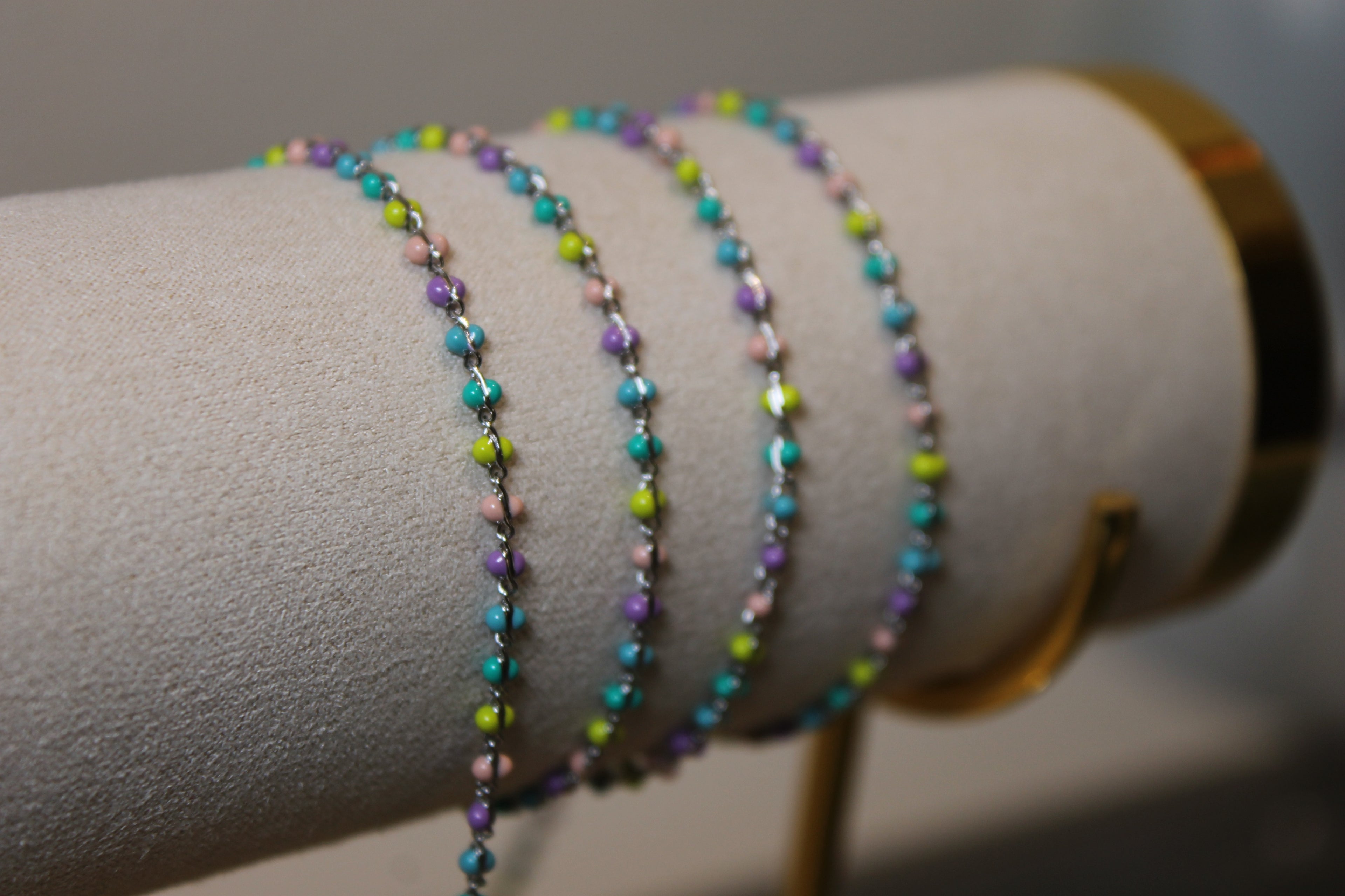 Multicolor Pastel Enamel PVD Stainless Steel Chain in Silver