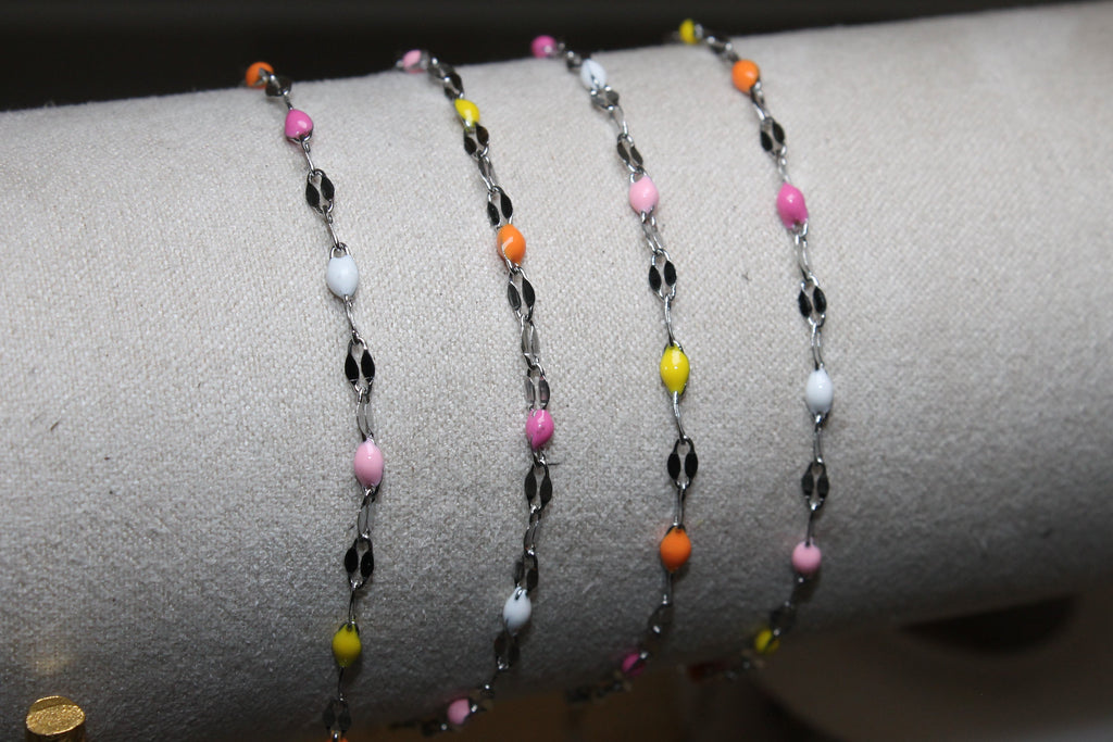 Multicolor Enamel Silver PVD Stainless Steel Chain
