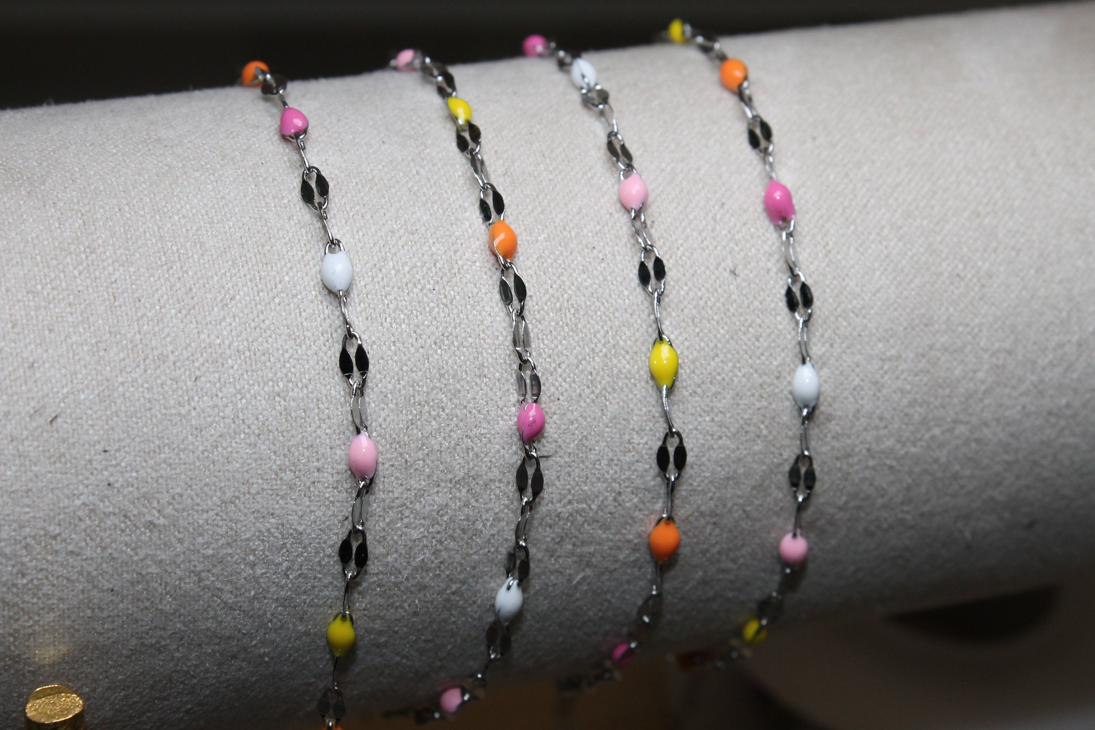 Multicolor Enamel Silver PVD Stainless Steel Chain