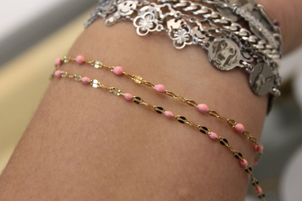Pink Enamel PVD Stainless Steel Chain in Gold