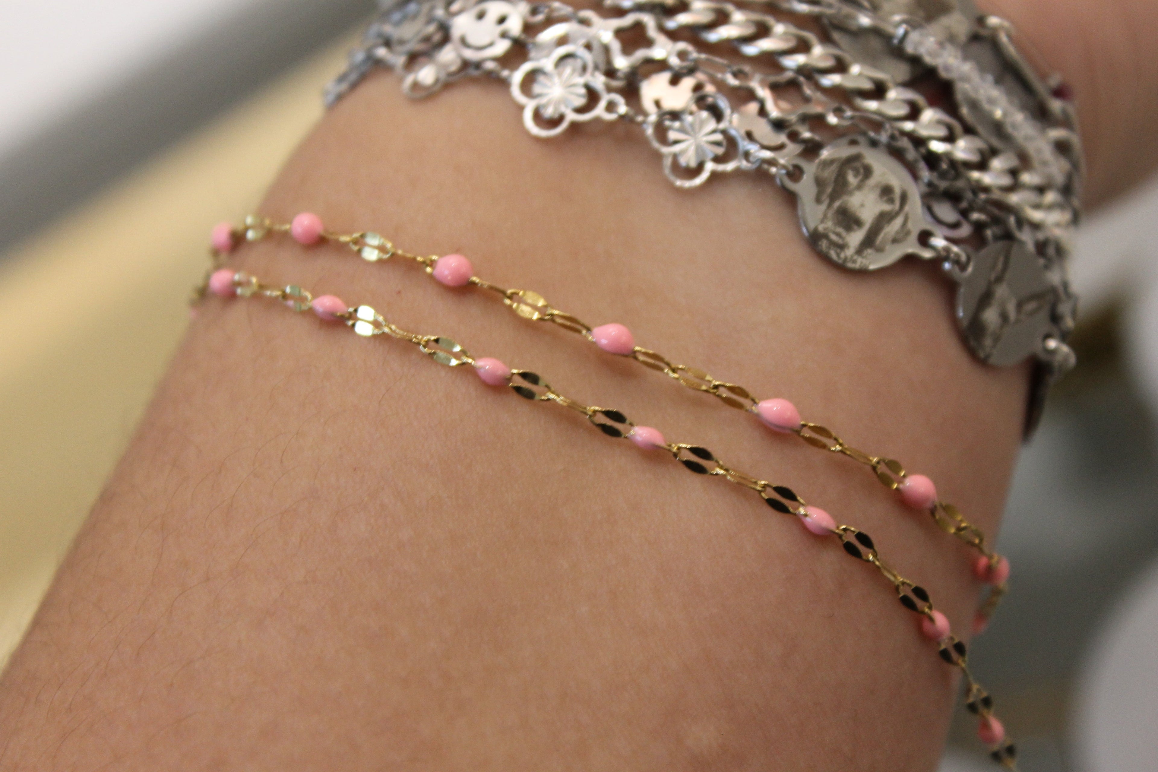 Pink Enamel PVD Stainless Steel Chain in Gold