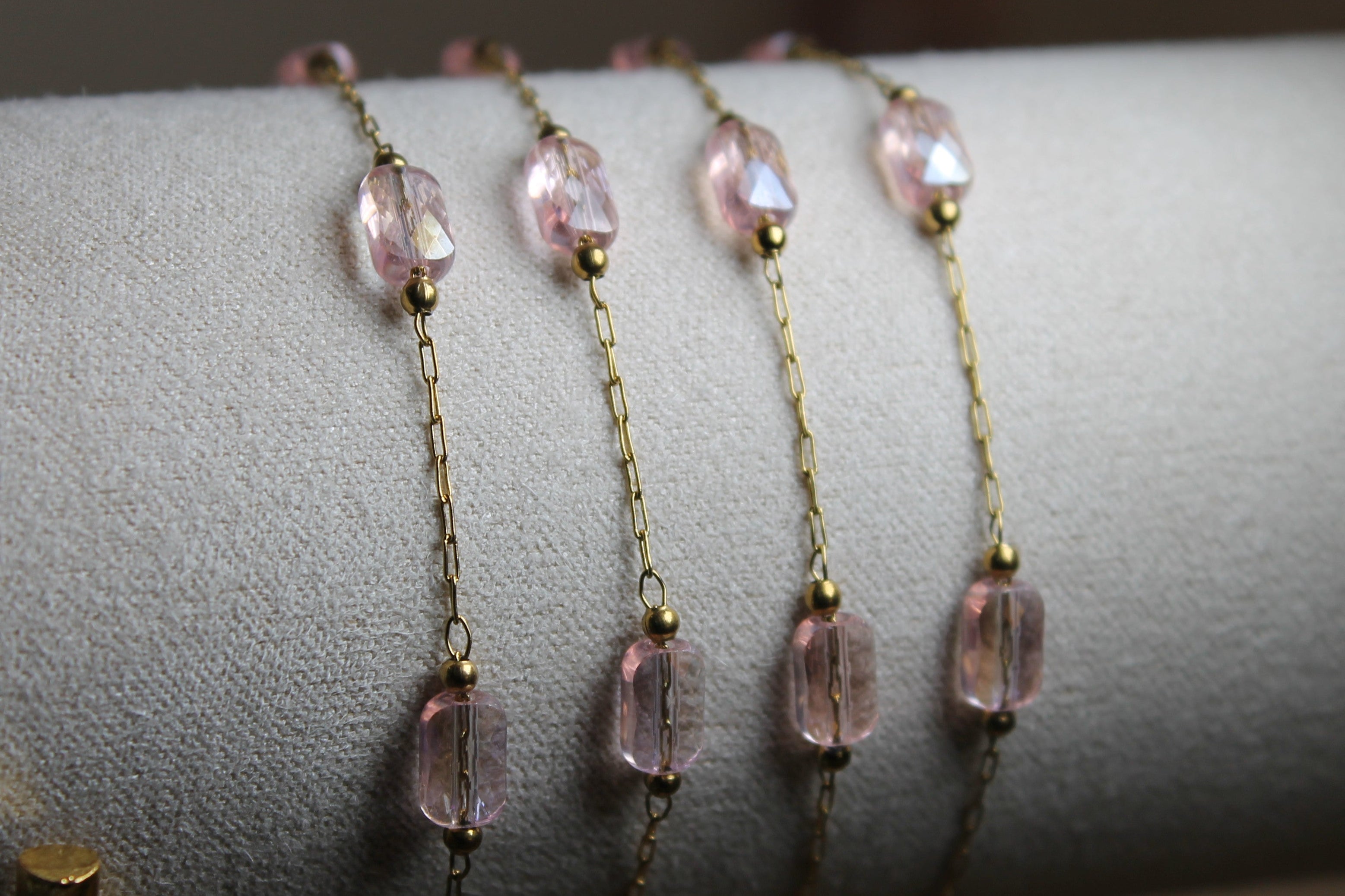 Pink Gem PVD Stainless Steel Chain in Gold