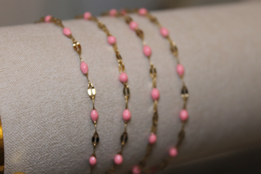 Pink Enamel PVD Stainless Steel Chain in Gold