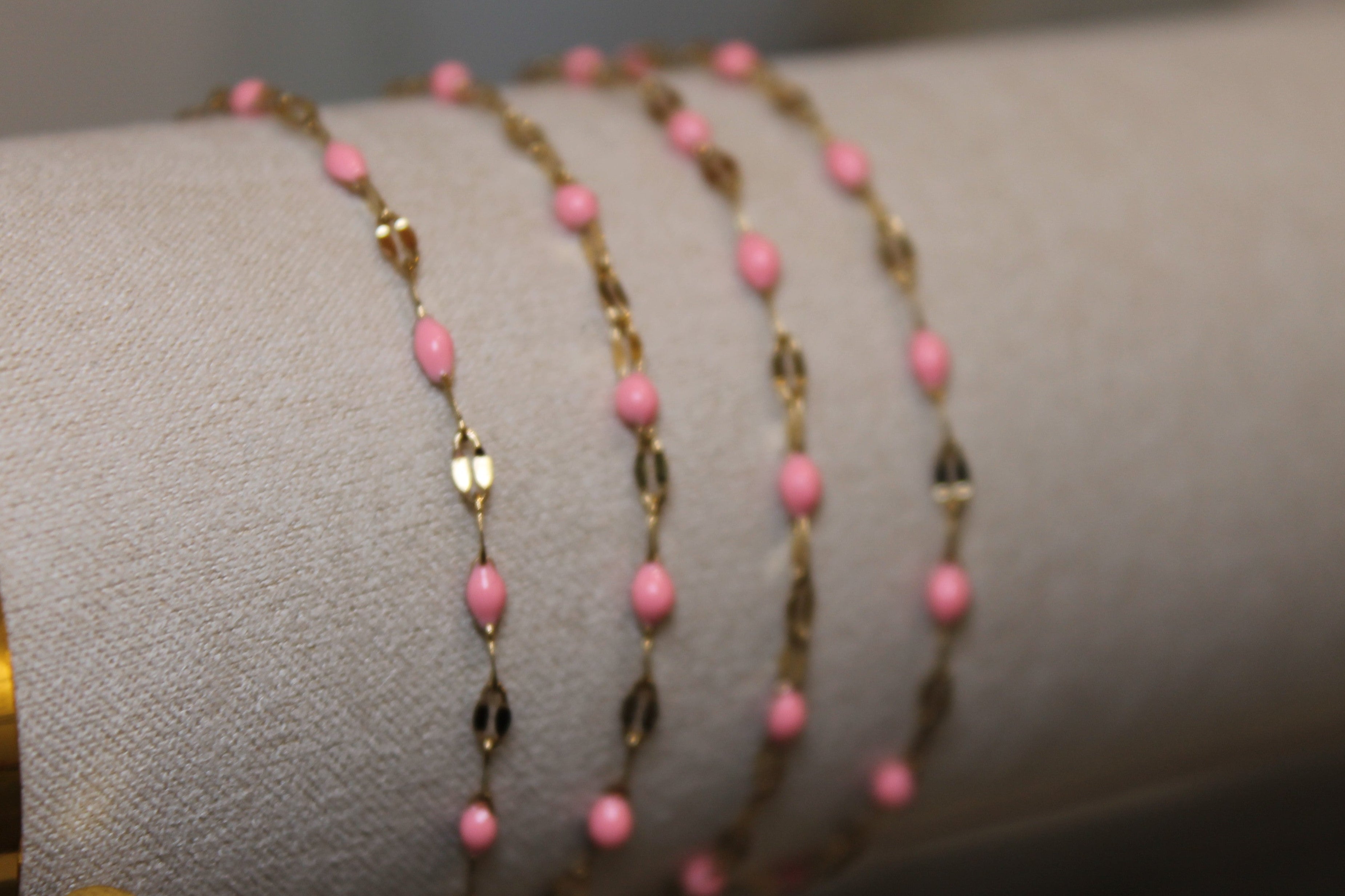 Pink Enamel PVD Stainless Steel Chain in Gold
