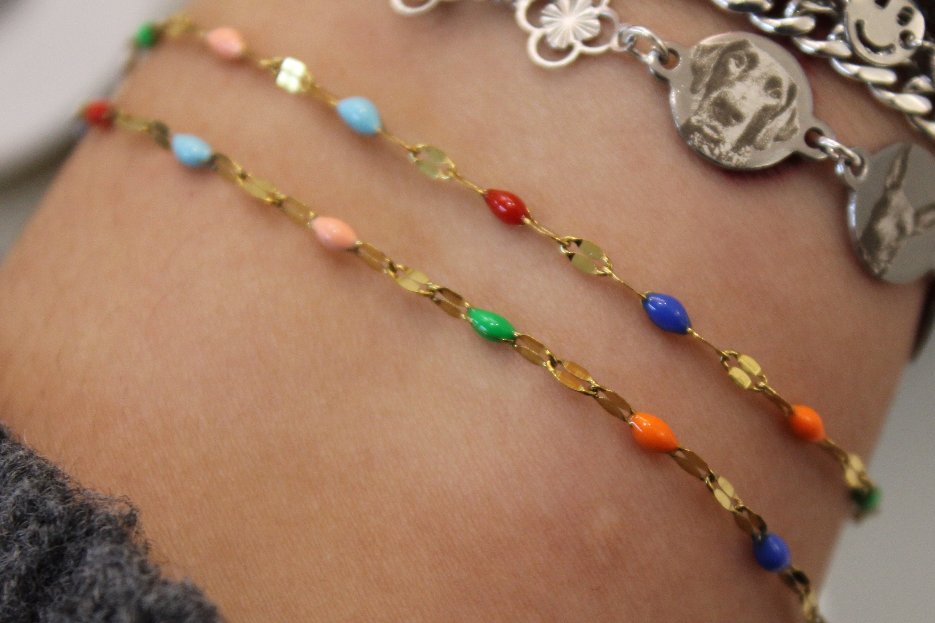 Rainbow Multicolored Enamel PVD Stainless Steel Chain in Gold