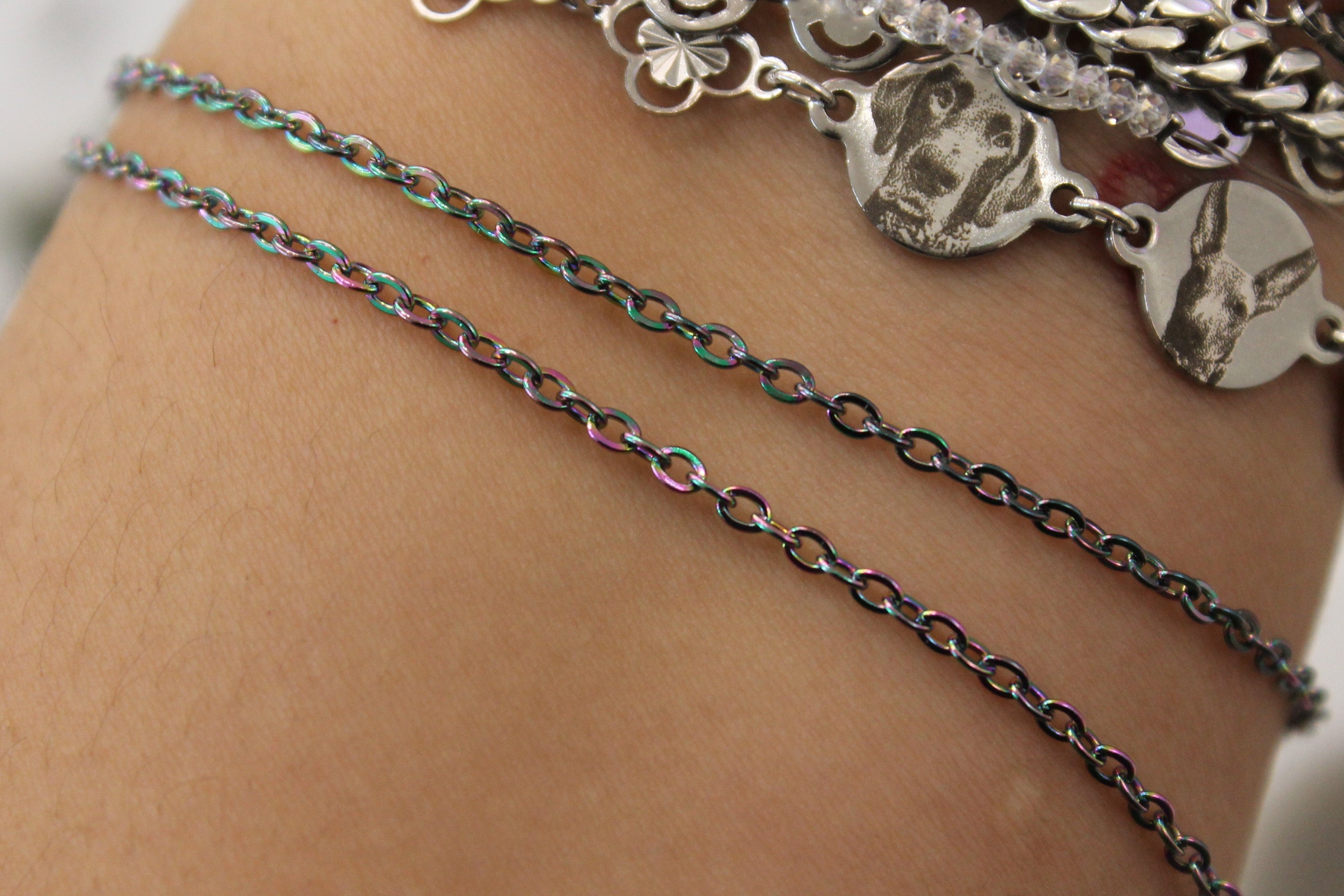 Rainbow Iridescent PVD Stainless Steel Cable Chain