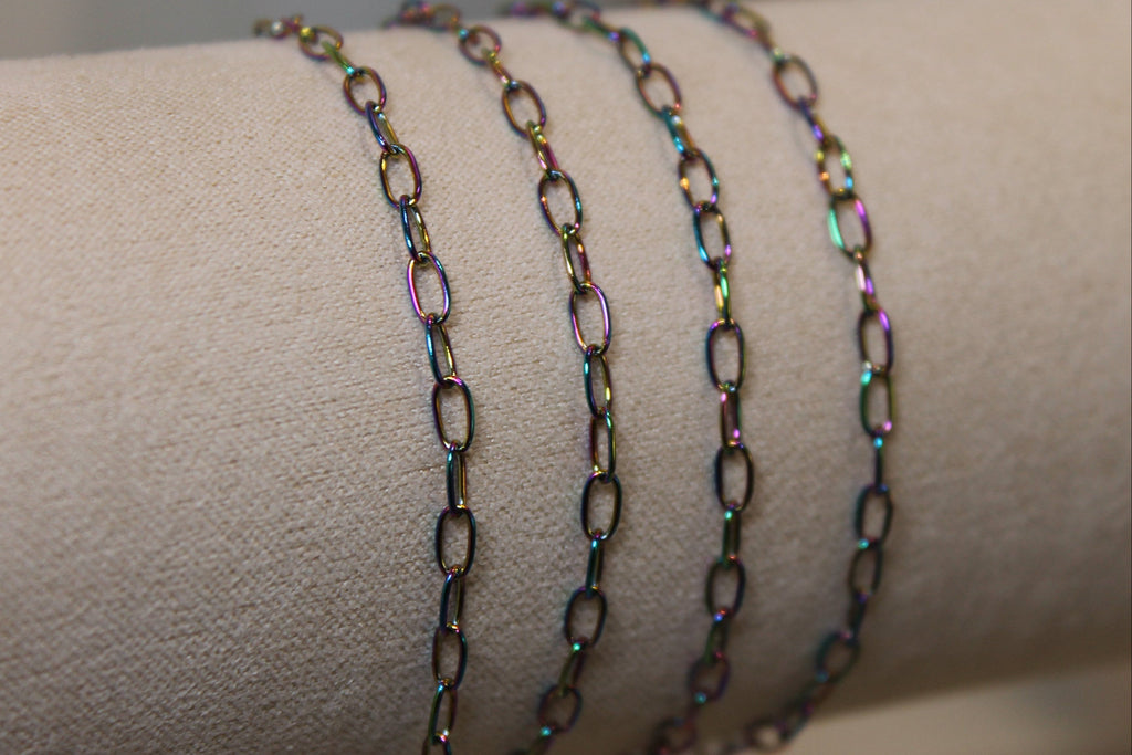 Rainbow Iridescent PVD Stainless Steel Paperclip Chain