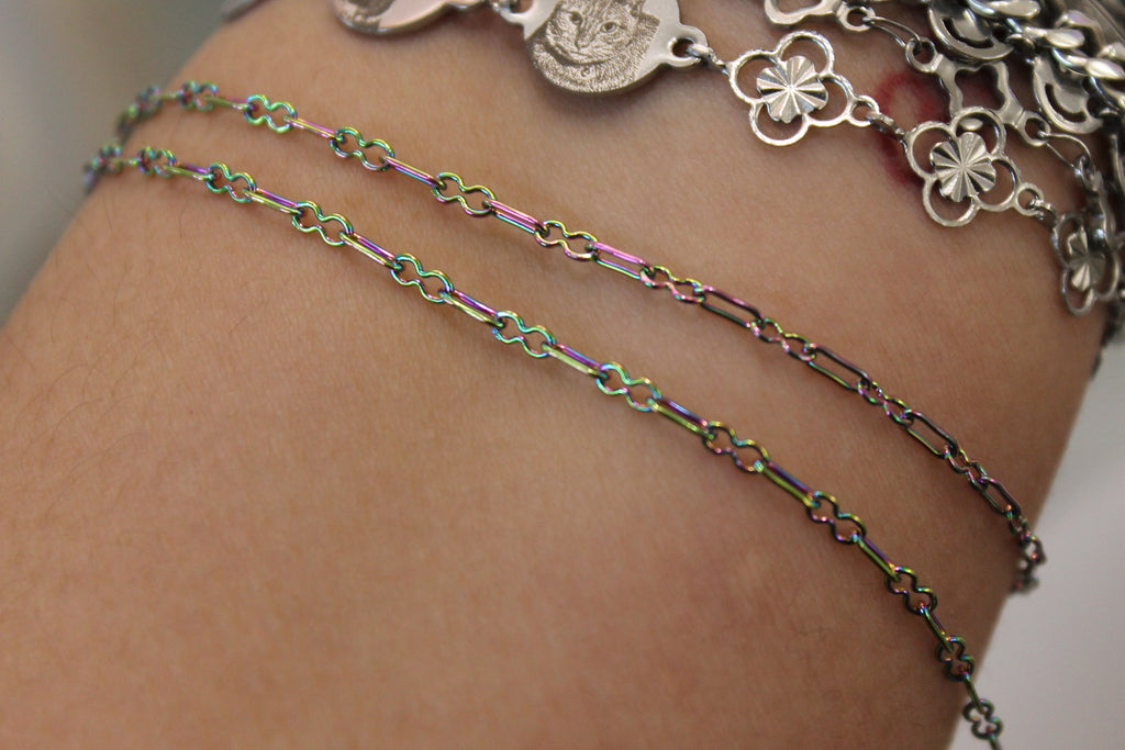 Rainbow Iridescent PVD Stainless Steel Paperclip and Infinty Chain