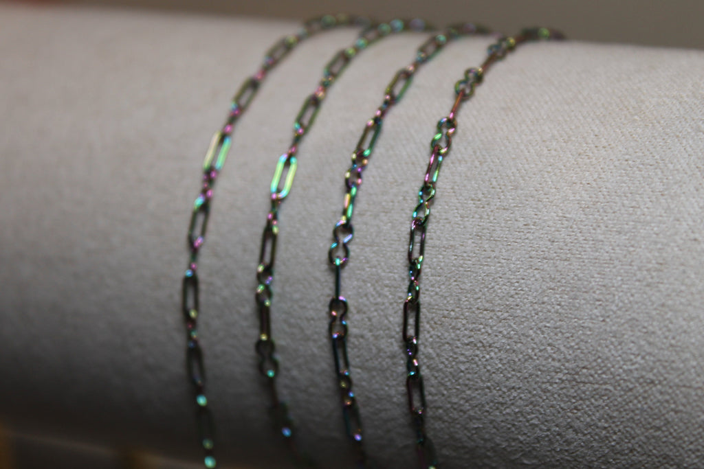 Rainbow Iridescent PVD Stainless Steel Paperclip and Infinty Chain