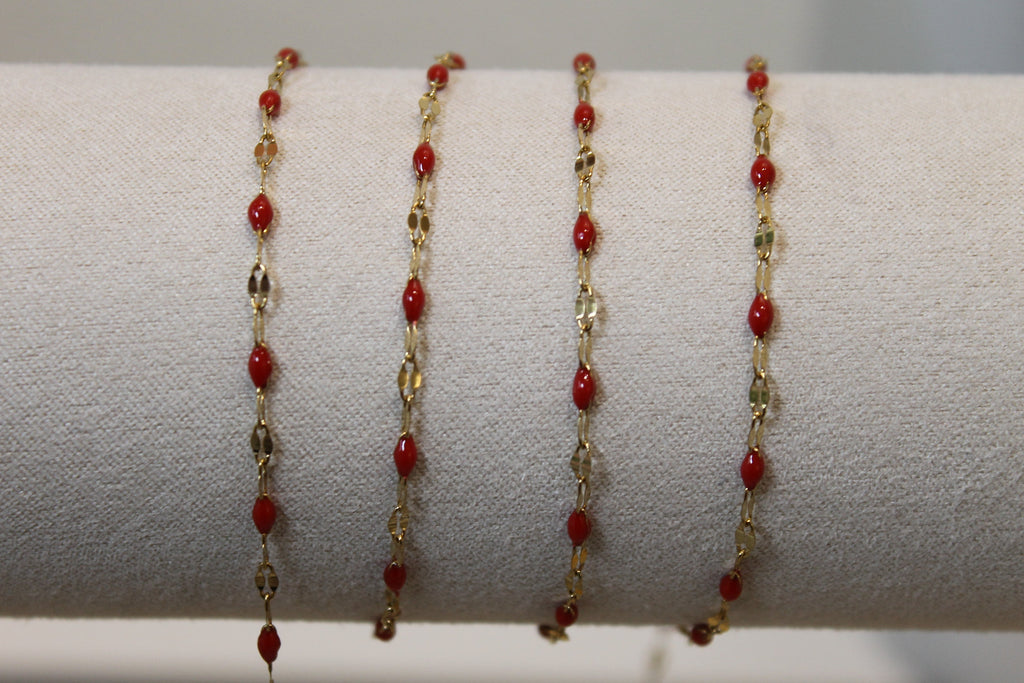 Red Enamel Gold PVD Stainless Steel Chain