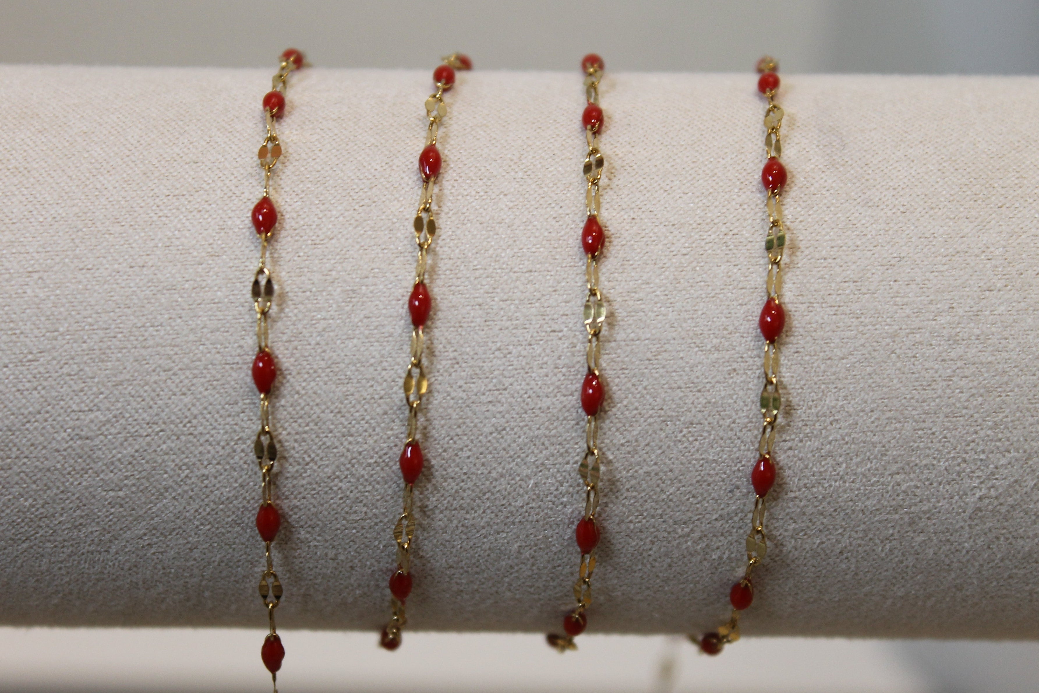 Red Enamel Gold PVD Stainless Steel Chain