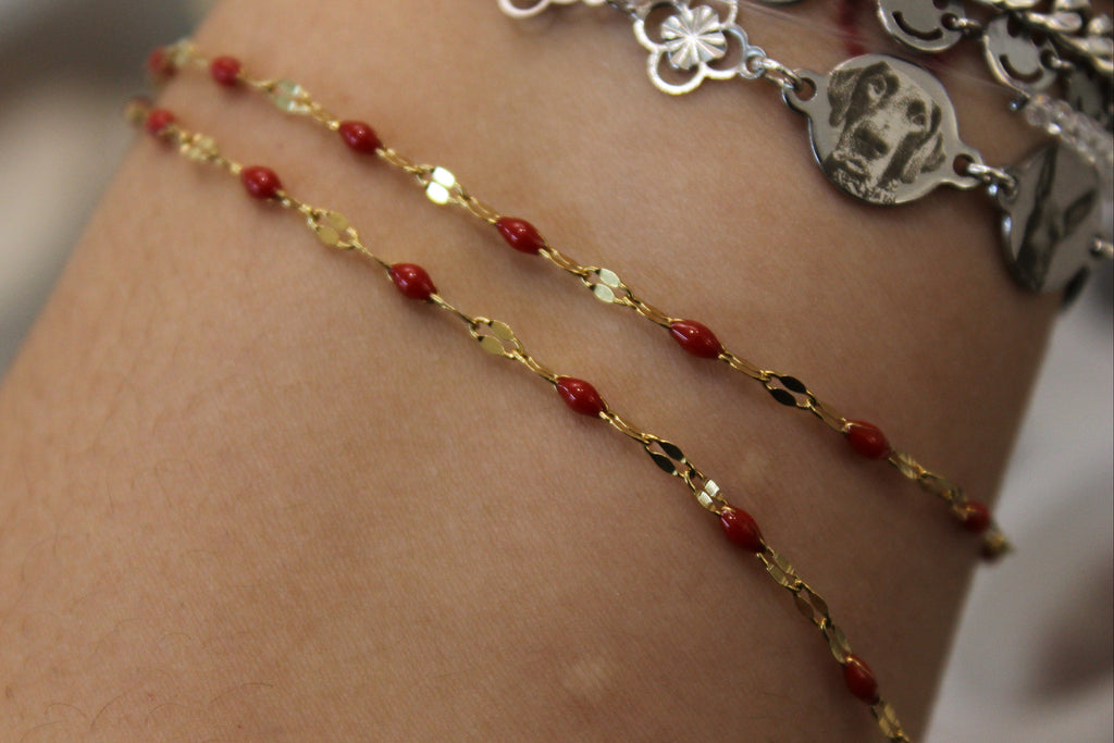 Red Enamel Gold PVD Stainless Steel Chain